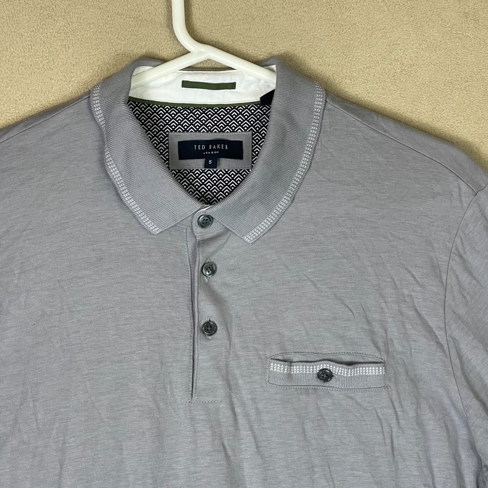 Ted Baker London Polo Shirt Mens 5 XL Gray Short Sleeve Chest Pocket RN95229 - Picture 7 of 8